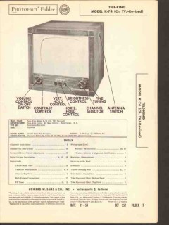 tele king model k-74 tv television receiver sams photofact manual