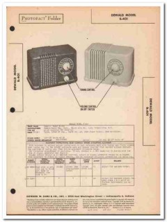 dewald model b-401 4-tube am radio trf receiver sams photofact manual