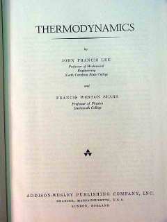thermodynamics john lee francis sears vintage book