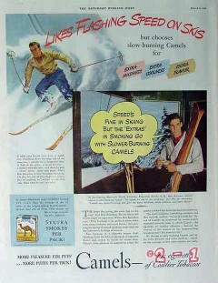 R J Reynolds Tobacco 1940 skier Bob Bourdon Camel cigarette vintage ad R J Reynolds Tobacco 1940 skier Bob Bourdon Camel cigarette vintage ad