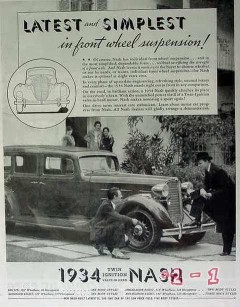 nash 1934 latest simplest front wheel suspension car vintage ad