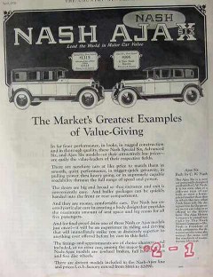 nash motors company 1926 markets examples ajax six car vintage ad