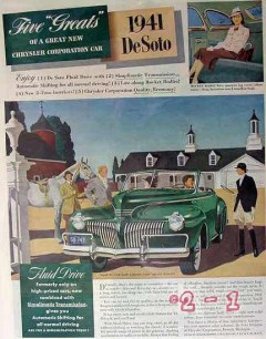 chrysler 1941 five greats de soto drive rocket bodies car vintage ad