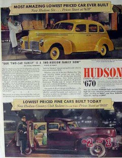hudson motor car 1940 amazing lowest price ever built six vintage ad