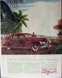 lincoln 1940 zephyr v-12 v12 palm tree ford car vintage ad