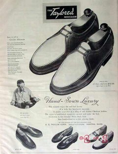 e e taylor corp 1949 taylored moccasin hand sewn luxury vintage ad e e taylor corp 1949 taylored moccasin hand sewn luxury vintage ad