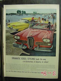 edsel 1958 ford pink yellow cars vintage ad