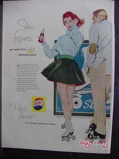 pepsi cola 1958 roller skates slim figures soda pop vintage ad