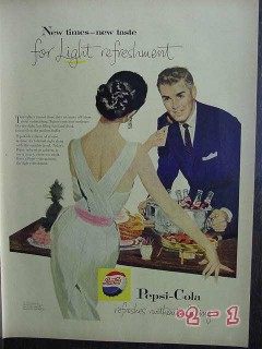 pepsi cola 1957 light refreshment party vintage ad
