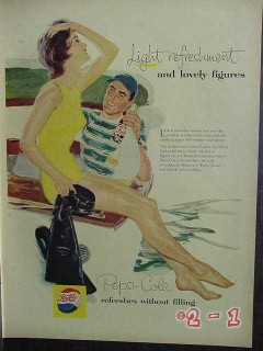 pepsi cola 1957 diving swim suit snorkel mask fins vintage ad