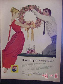 pepsi cola 1957 christmas wreath bottles soda vintage ad