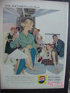 pepsi cola 1959 sociables prefer pepsi be sociable vintage ad 