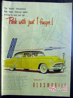 oldsmobile 1952 rocket super 88 park with just 1 finger car vintage ad
