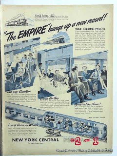 new york central 1945 empire train railroad water level vintage ad
