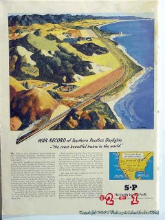 southern pacific railroad 1945 war record train ww2 travel vintage ad
