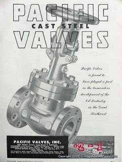 Pacific Valves Inc 1951 Vintage Ad Oil Cast Steel Oilfield Pipeline Pacific Valves Inc 1951 Vintage Ad Oil Cast Steel Oilfield Pipeline