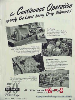 De Laval Steam Turbine Company 1951 Vintage Ad Oil Heavy Duty Blowers