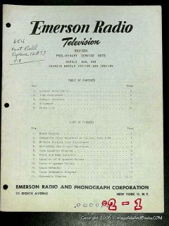 emerson 1951 tv models 650 654 preliminary service note manual