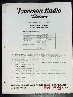 emerson tv models 669b 675b factory service notes manuals