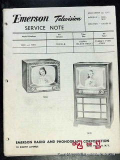 emerson 1951 tv models 700d 701d television service notes 