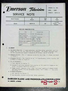 emerson 1951 tv model 683b television service note manual