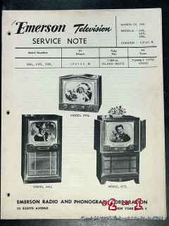emerson 1951 tv model 866l 687l 696l television service note