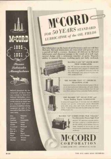 McCord Corp 1951 Vintage Ad Oil Field Standard Lubricator Years  McCord Corp 1951 Vintage Ad Oil Field Standard Lubricator Years