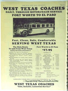 west texas coaches 1928 oil motorcoach limousine service vintage ad
