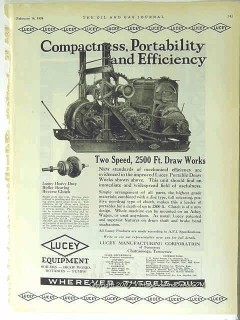Lucey Mfg Corp 1928 Vintage Ad Oil Field Portable Draw Works Drilling