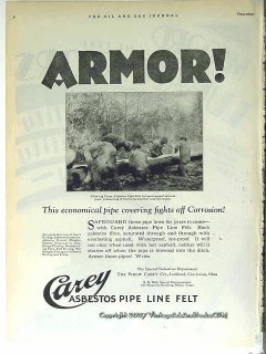Philip Carey Company 1928 Vintage Ad Oil Field Asbestos Pipe Line Felt Philip Carey Company 1928 Vintage Ad Oil Field Asbestos Pipe Line Felt