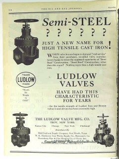 Ludlow Valve Mfg Company 1928 Vintage Ad Oilfield Semi-Steel Cast Iron