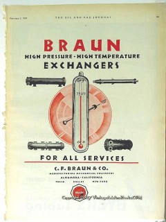 C F Braun Company 1928 Vintage Ad Oil Pressure Temperature Exchangers