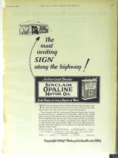 Sinclair Refining Company 1928 Vintage Ad Motor Oil Most Inviting Sign Sinclair Refining Company 1928 Vintage Ad Motor Oil Most Inviting Sign