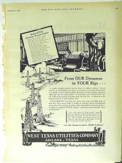 West Texas Utilities Company 1928 Vintage Ad Oil Rigs Power Dynamos West Texas Utilities Company 1928 Vintage Ad Oil Rigs Power Dynamos