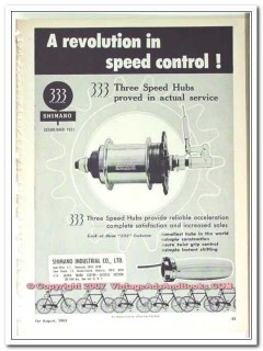 shimano industrial co 1966 revolution 3-speed bicycle hub vintage ad shimano industrial co 1966 revolution 3-speed bicycle hub vintage ad