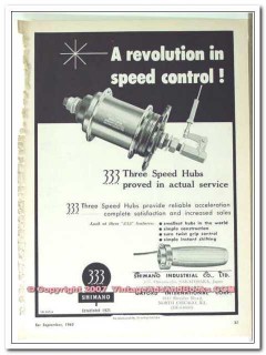 shimano industrial co 1963 speed control 3-speed bike hub vintage ad
