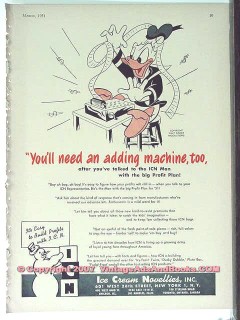 Ice Cream Novelties Inc 1951 Vintage Ad Disney Donald Duck ICN Adding