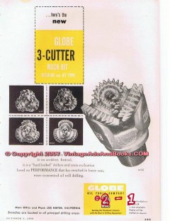 Globe Oil Tools Company 1955 Vintage Ad 3-Cutter Rock Bit Drilling