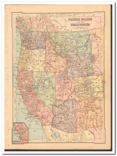 pacific states 1886 wa or ca nv az nm co ut id wy mt color vintage map pacific states 1886 wa or ca nv az nm co ut id wy mt color vintage map