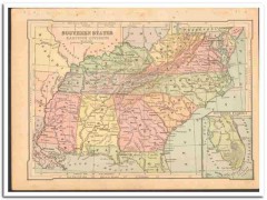 southern states east 1886 wv va tn nc sc ga al ms ky color vintage map