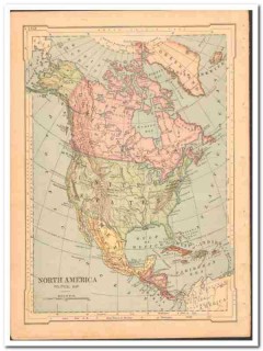 north america 1886 original old antique color political vintage map north america 1886 original old antique color political vintage map