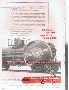 shippers car line corp 1955 oil train duradome tank cars vintage ad