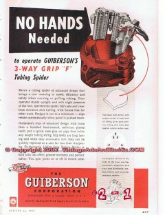 Guiberson Corp 1955 Vintage Ad Oil Field Tubing Spider 3-Way Grip F