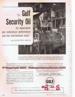 Gulf Oil Corp 1955 Vintage Ad Security Gas Compressor Performance