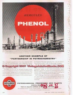 M W Kellogg Company 1955 Vintage Ad Oil Phenol Hercules Petrochemical