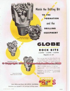 Globe Oil Tools Company 1955 Vintage Ad Petroleum Drilling Bits Match
