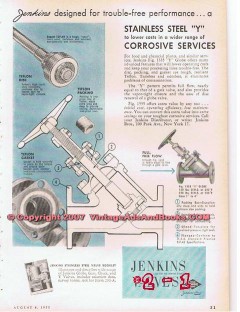 Jenkins Brothers 1955 Vintage Ad Oil Valves Stainless Steel Teflon