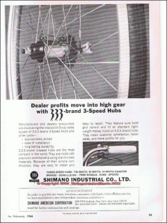 shimano industrial co 1966 333-brand 3-speed bicycle hub vintage ad shimano industrial co 1966 333-brand 3-speed bicycle hub vintage ad