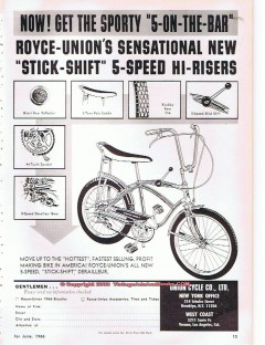 union cycle company 1966 sporty 5-on-the-bar stick-shift vintage ad