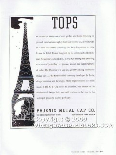 phoenix metal cap company 1938 eiffel tower screw glass vintage ad